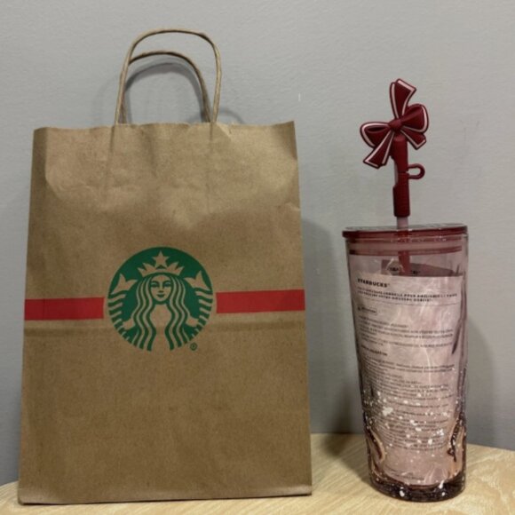 Starbucks Pink Snow Globe Glass Holiday Bow Straw Tumbler 18 oz- NEW  2025 - Picture 3 of 6